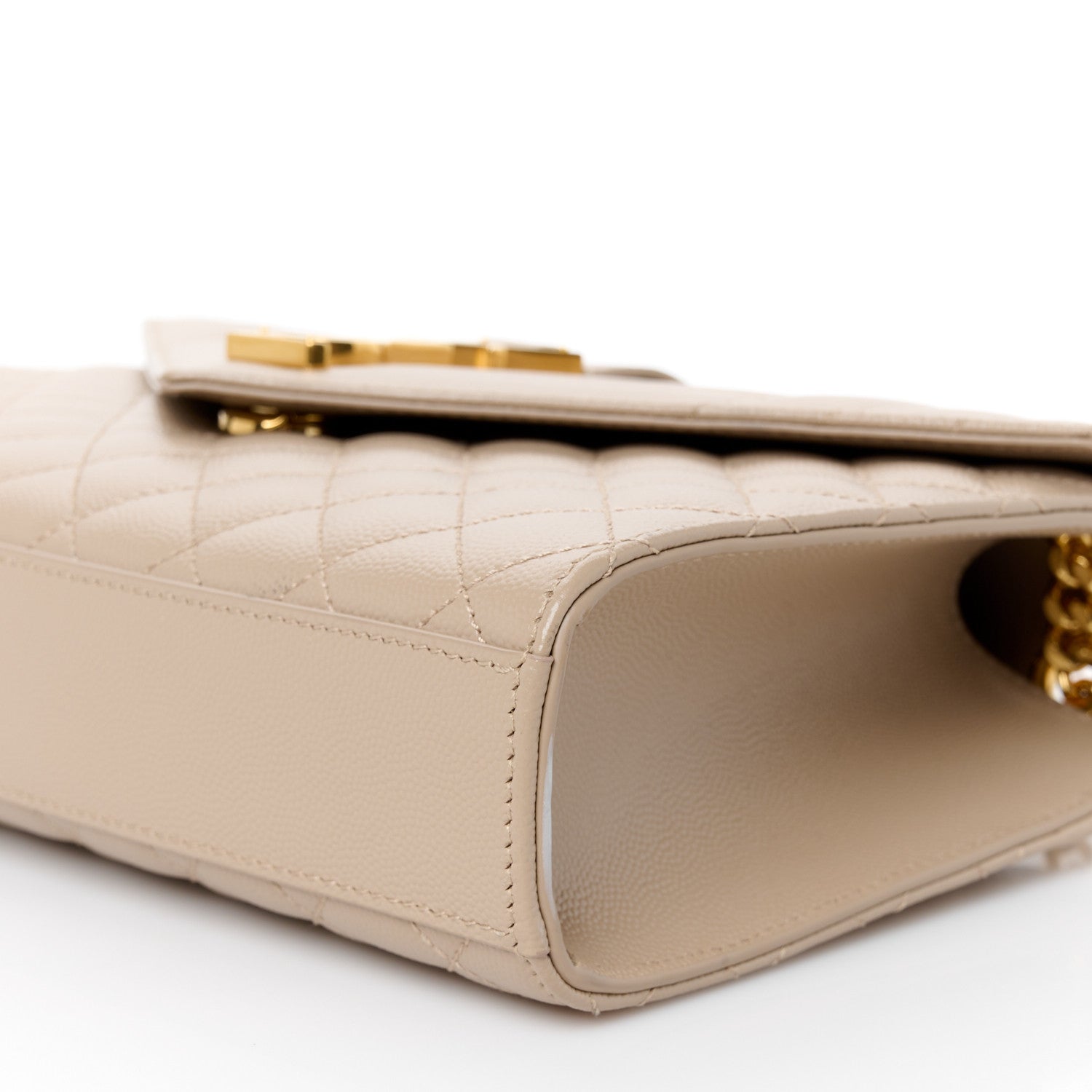 Saint Laurent Grain De Poudre Textured Mixed Matelasse Medium Triquilt Monogram Satchel Dark Beige 11 of 12
