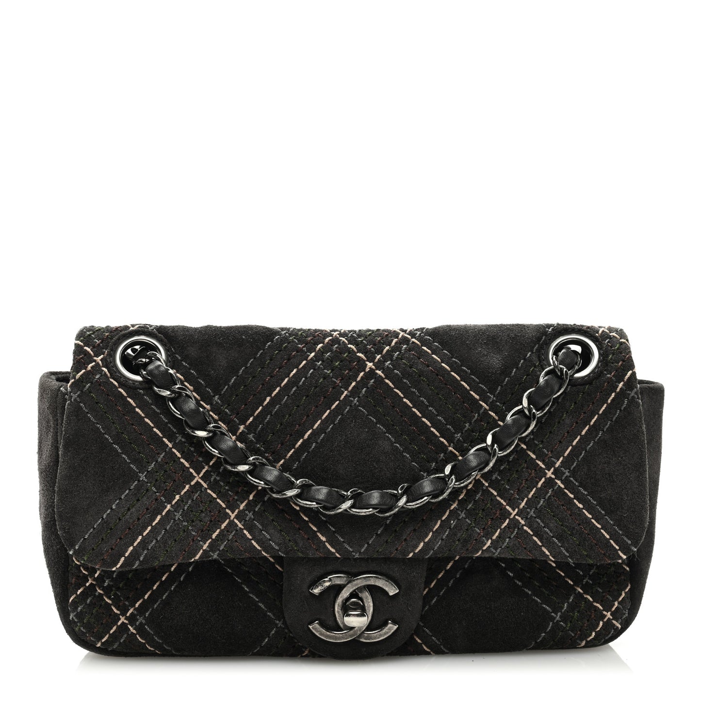 Suede Stitched Medium Saltire Single Flap Grey