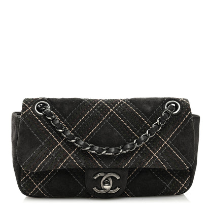 Chanel Suede Stitched Medium Saltire Single Flap Grey 1 of 9