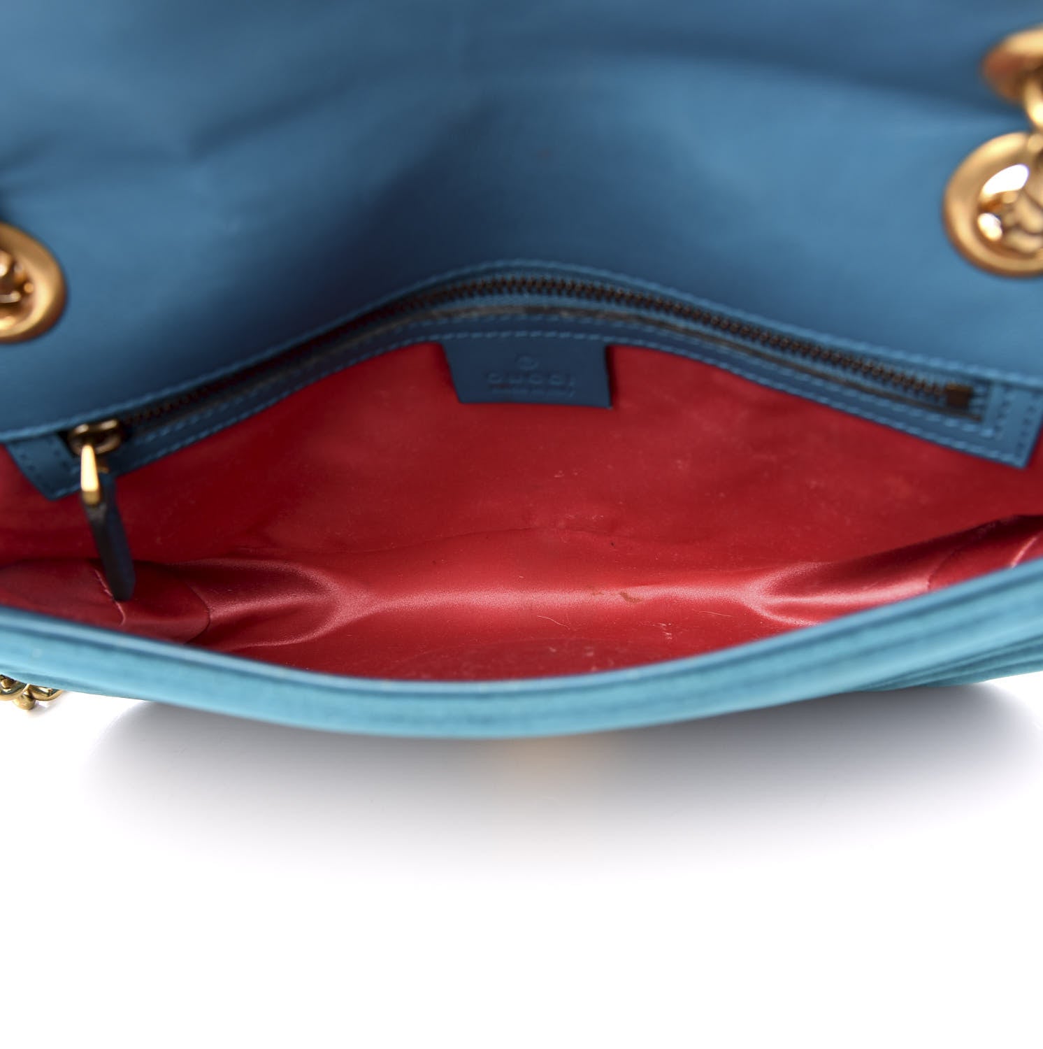 Gucci Velvet Matelasse Small GG Marmont Shoulder Bag Pavone Cyan 4 of 8