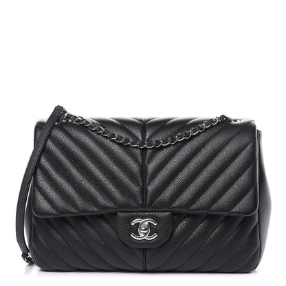 Chanel Caviar Chevron Quilted Large Puffy CC Flap Black 1 of 10