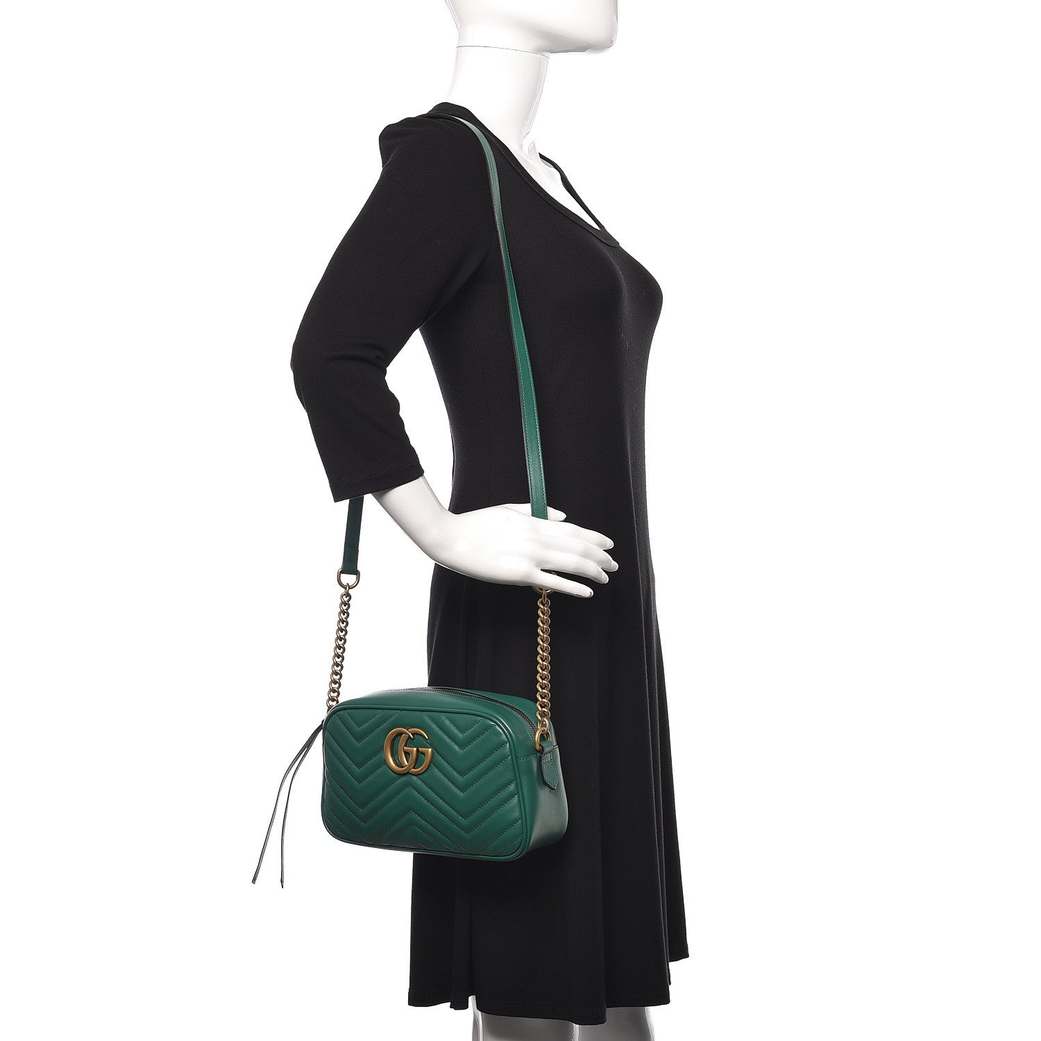Gucci Calfskin Matelasse Small GG Marmont Chain Shoulder Bag Emerald Green 2 of 10