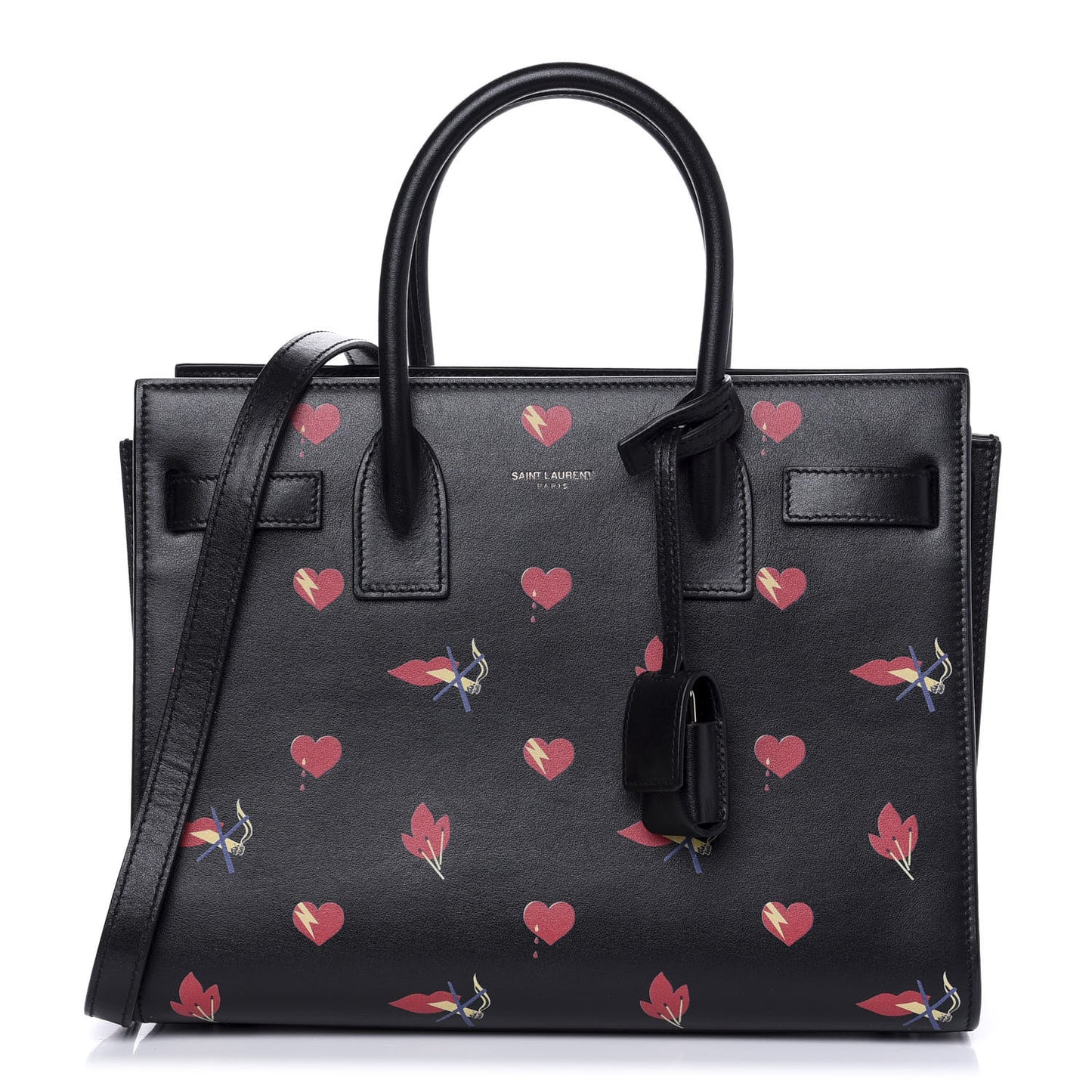 Calfskin Heart Bolts Baby Sac De Jour Black