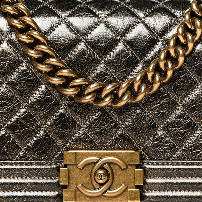 Chanel Metallic Crackled Calfskin Quilted Medium Boy Flap Black Gold 8 of 10