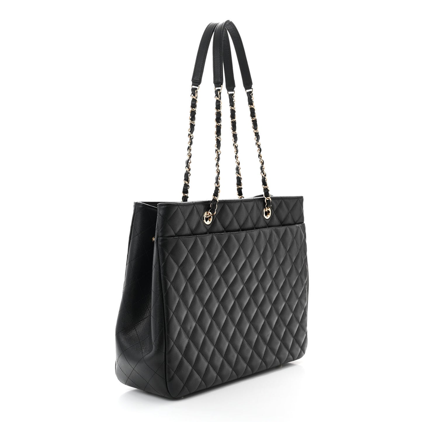 Caviar Quilted Large Shopping Tote Black