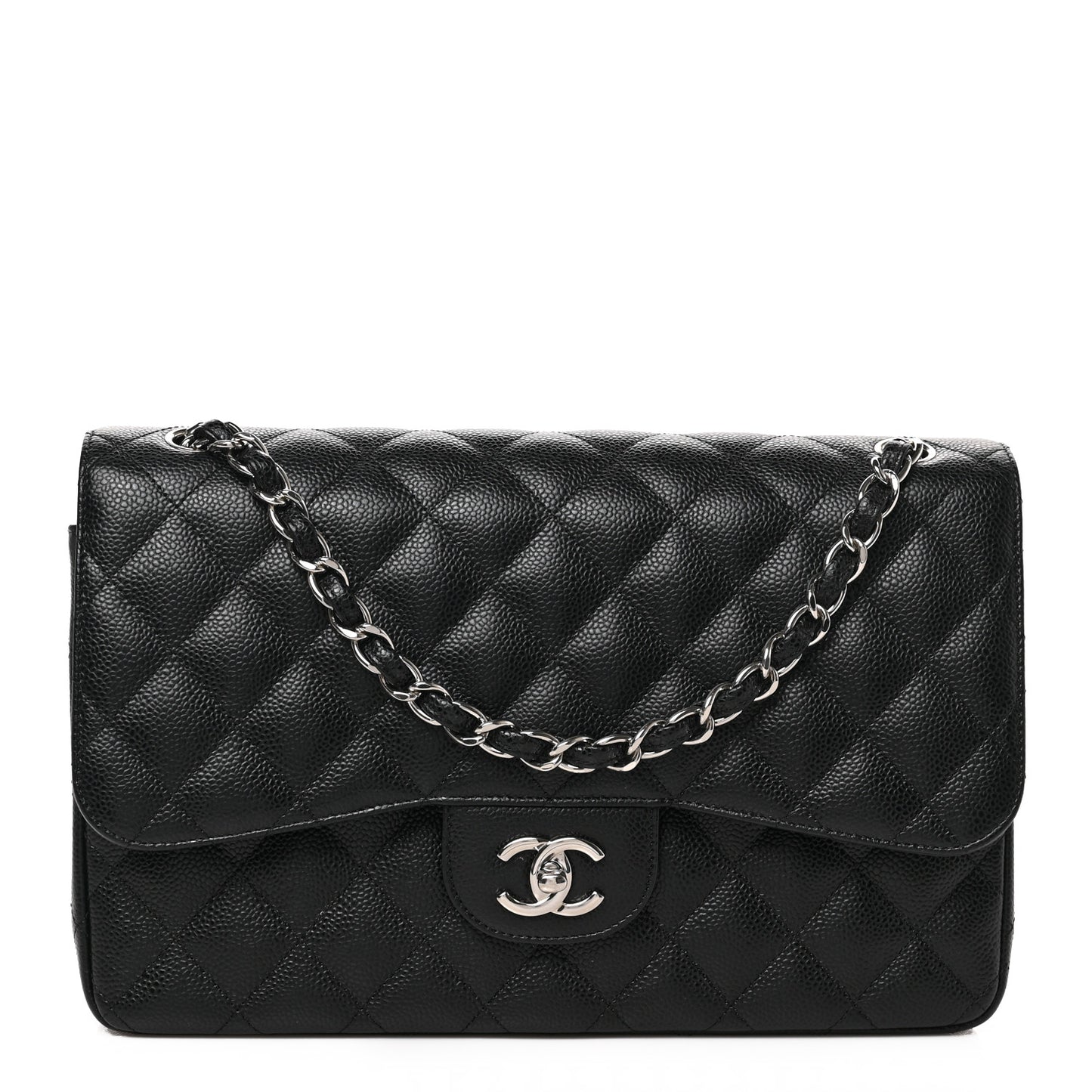 Caviar Quilted Jumbo Double Flap Black
