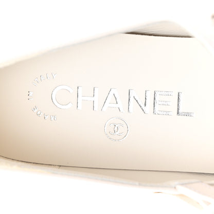 Chanel Lambskin Grosgrain Pearl Mary Jane Flats 37 White Black 7 of 9