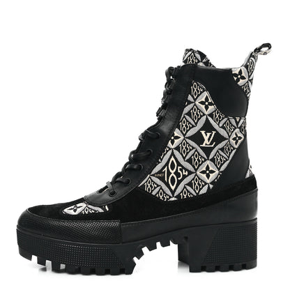Louis Vuitton Suede Calfskin Jacquard Since 1854 Laureate Platform Desert Boots 41 Black 1 of 10