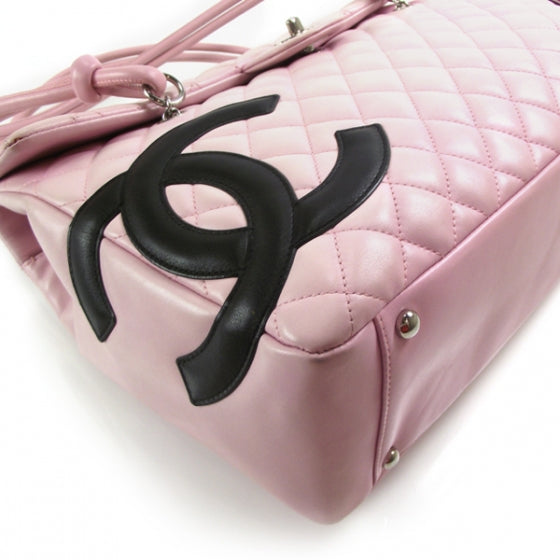 Calfskin Quilted Large Cambon Flap Pink Black
