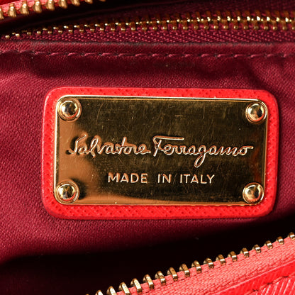 Salvatore Ferragamo Printed Calfskin Gancini Tote Red Purple 7 of 10