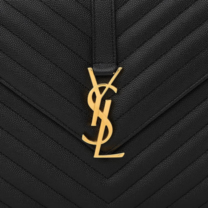 Saint Laurent Grain De Poudre Matelasse Chevron Large Monogram Satchel Black 8 of 10