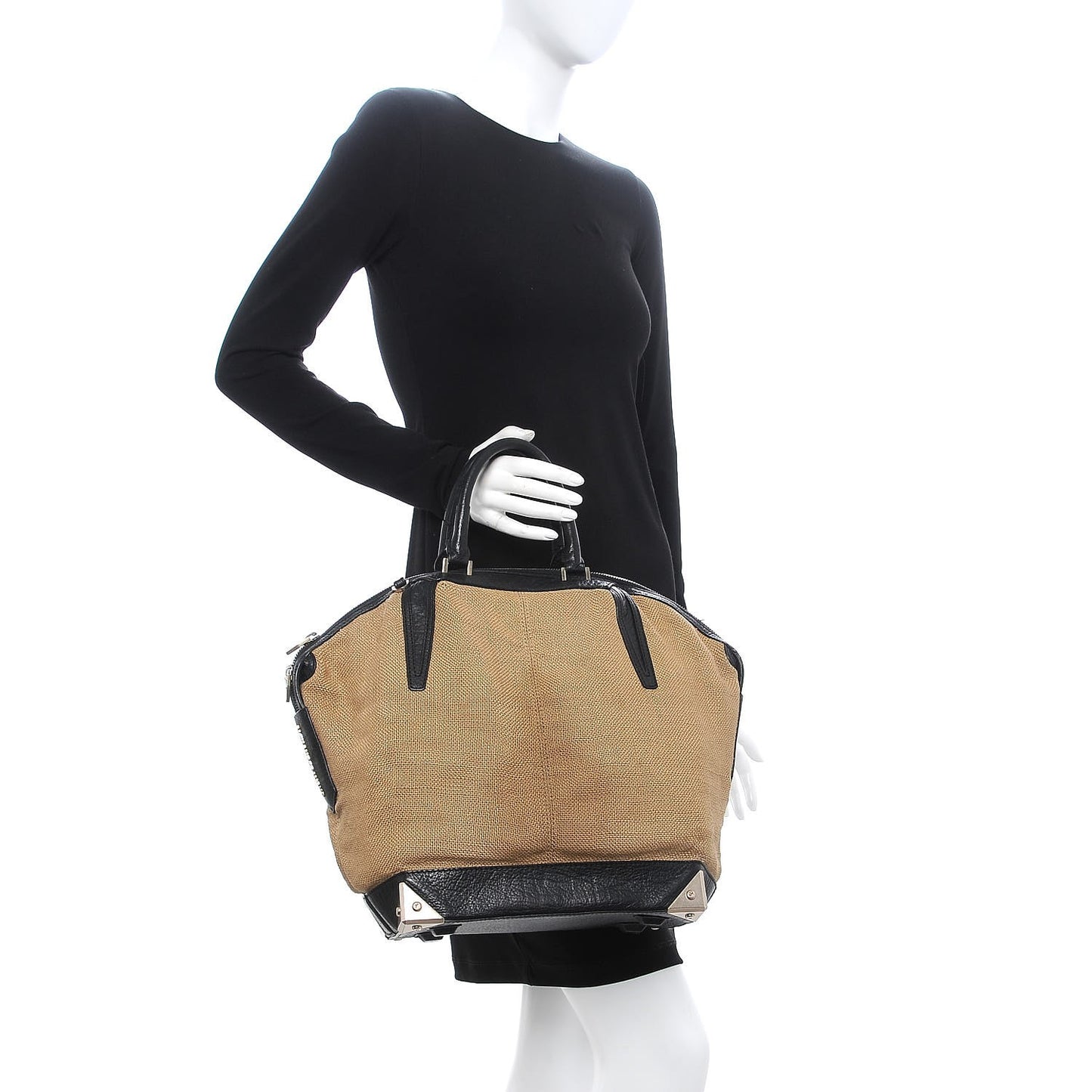 Pebbled Calfskin Canvas Large Emile Khaki Silver Hardware