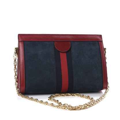 Gucci Suede Calfskin Web Small Ophidia Chain Shoulder Bag New Blue Romantic Cherry 2 of 10