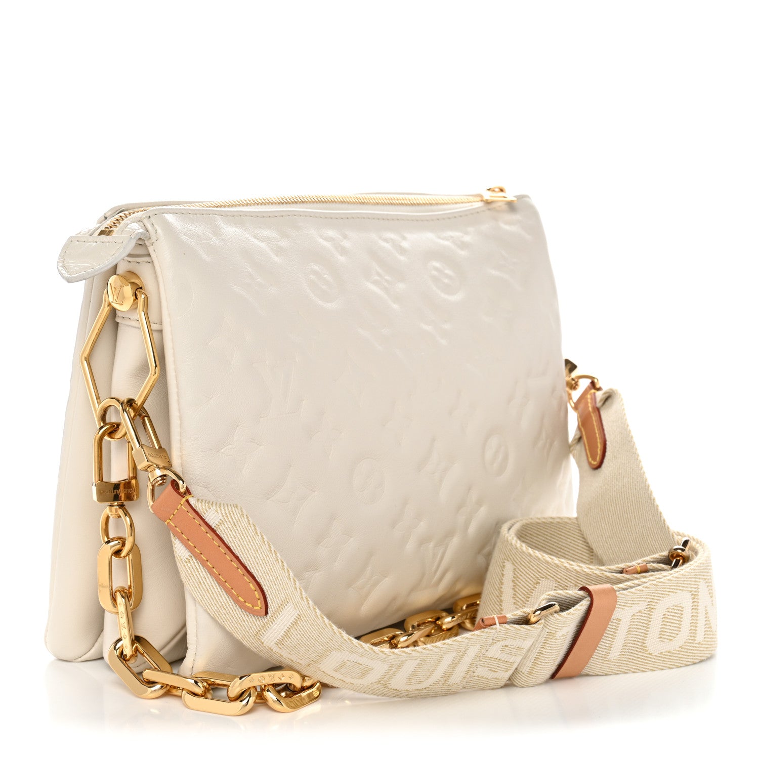 Louis Vuitton Lambskin Embossed Monogram Coussin PM Cream 3 of 10