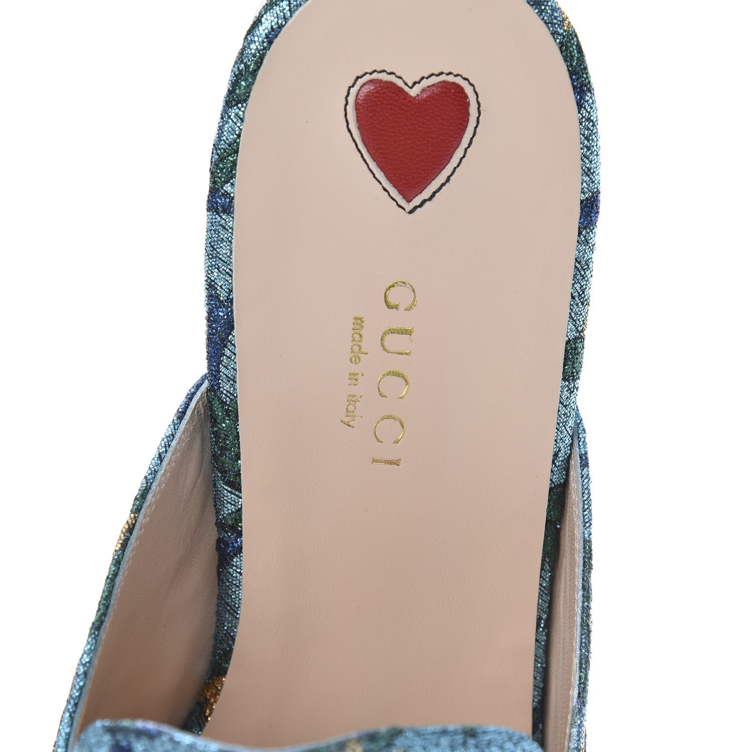 Gucci Iridescent Brocade Womens Princetown Slippers 39.5 Azure Multicolor Oro 7 of 8