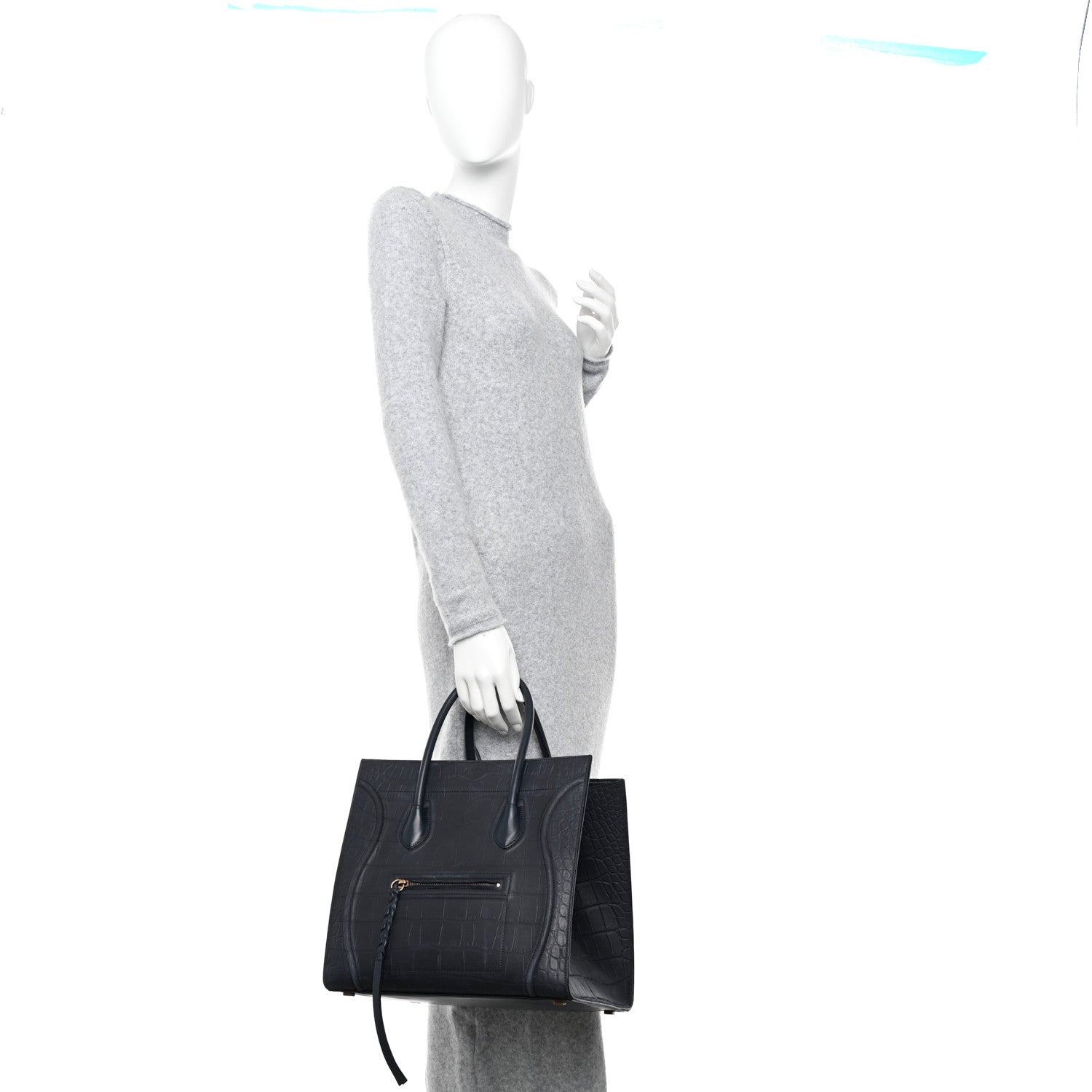 Celine Crocodile Embossed Calfskin Medium Phantom Luggage Navy Blue 2 of 12