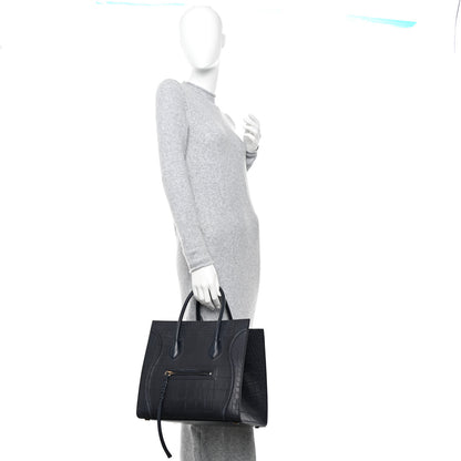 Celine Crocodile Embossed Calfskin Medium Phantom Luggage Navy Blue 2 of 12
