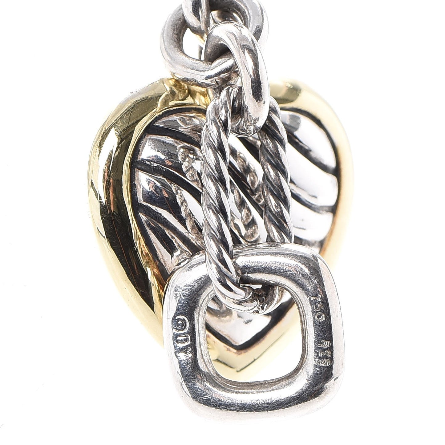 Sterling Silver 18K Yellow Gold Cable Heart Figaro Necklace