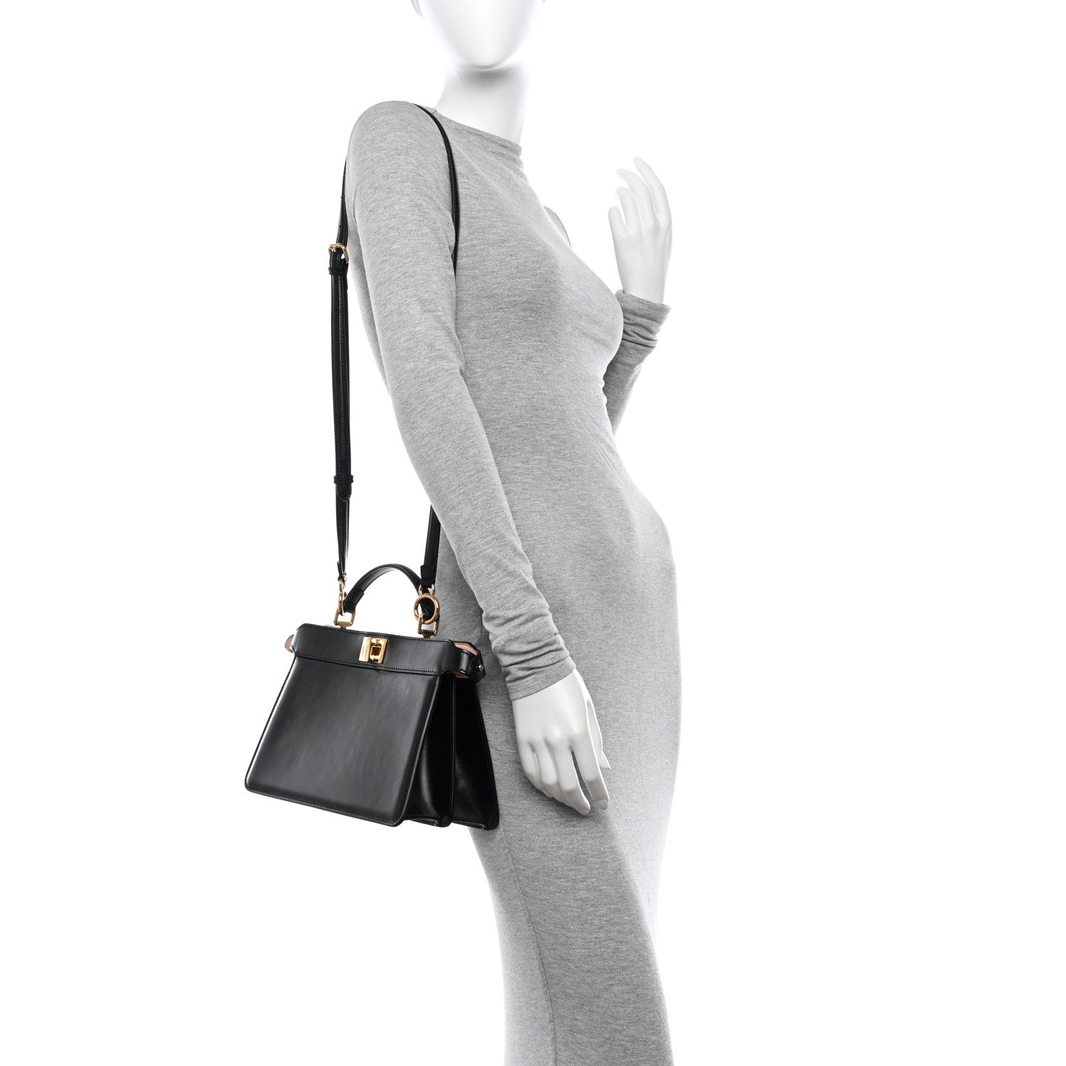 Fendi Vitello King Luxor Shiny Nappa Medium Peekaboo I SEE U East West Satchel Black Light Rose 2 of 9