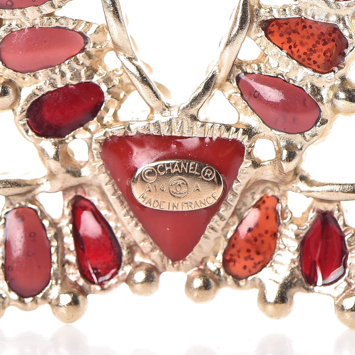 Chanel Gripoix Poured Glass CC Brooch Gold Burgundy 4 of 4