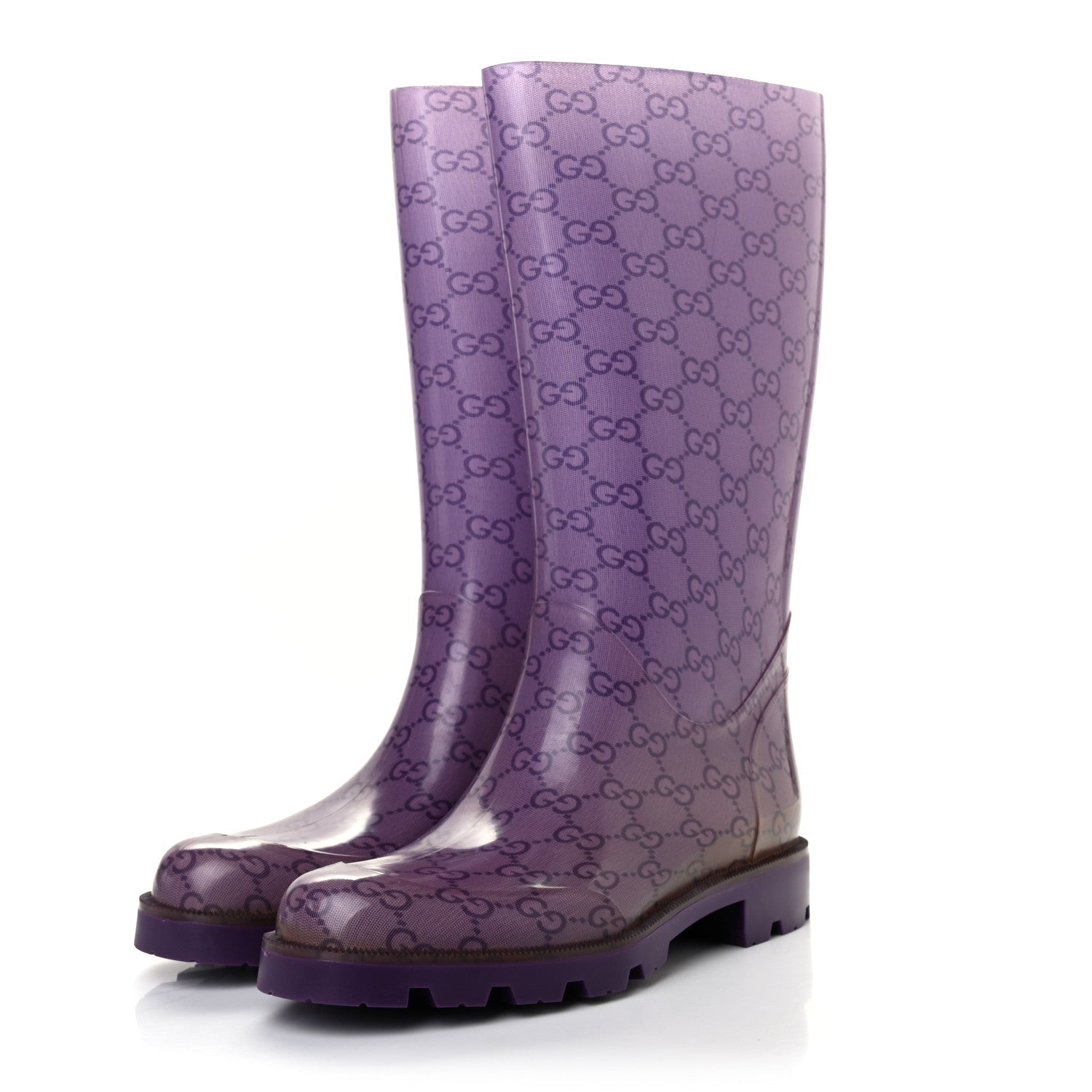 Gucci Rubber Monogram Edinburg Rain Boots 36 Transparent Grape Royal 3 of 8