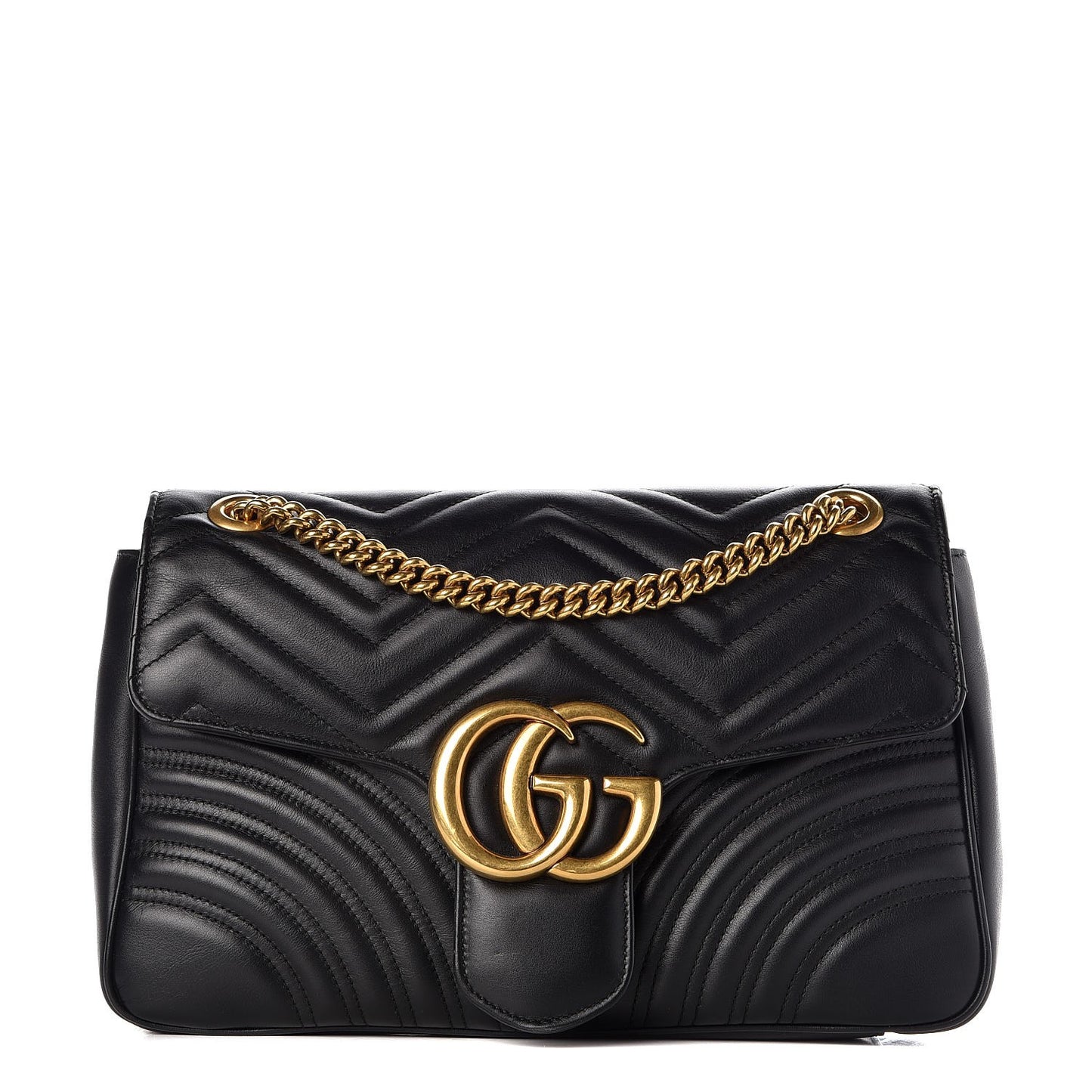Calfskin Matelasse Medium GG Marmont Shoulder Bag Black