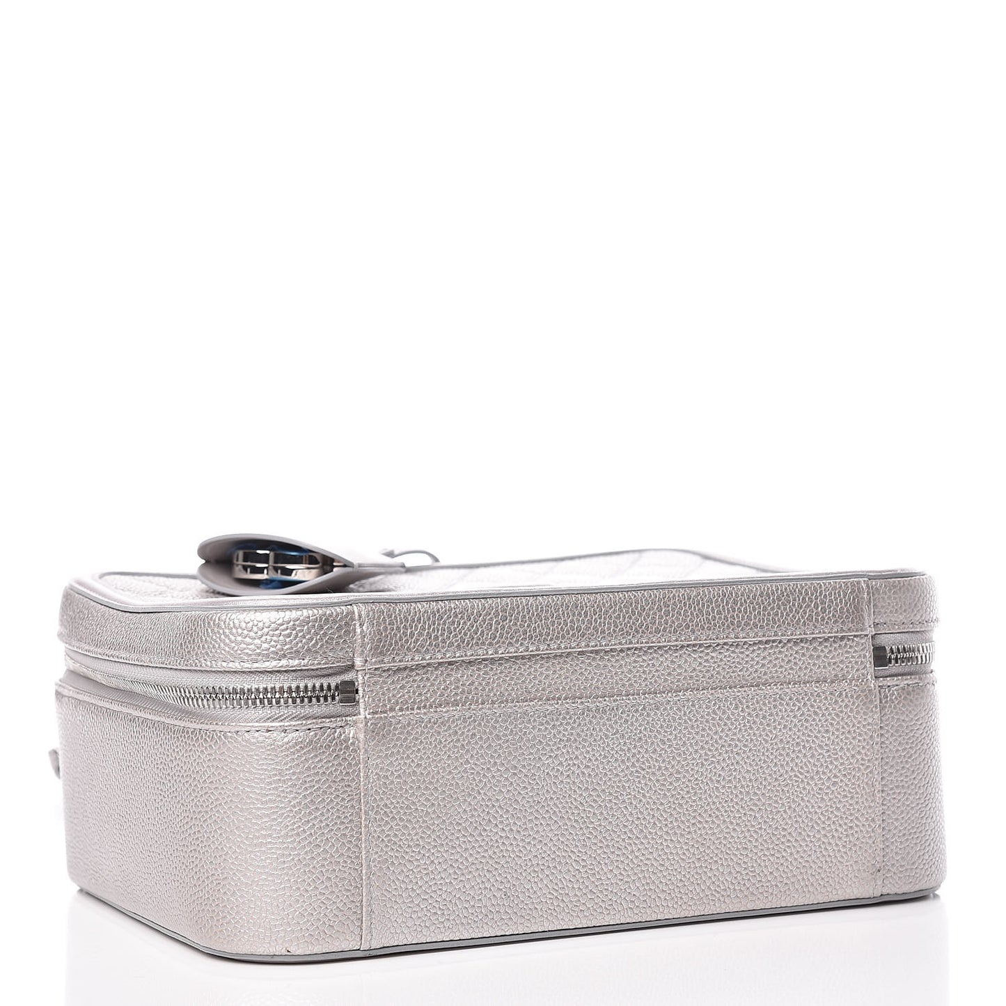 Metallic Caviar Quilted Large CC Filigree Vanity Case Silver