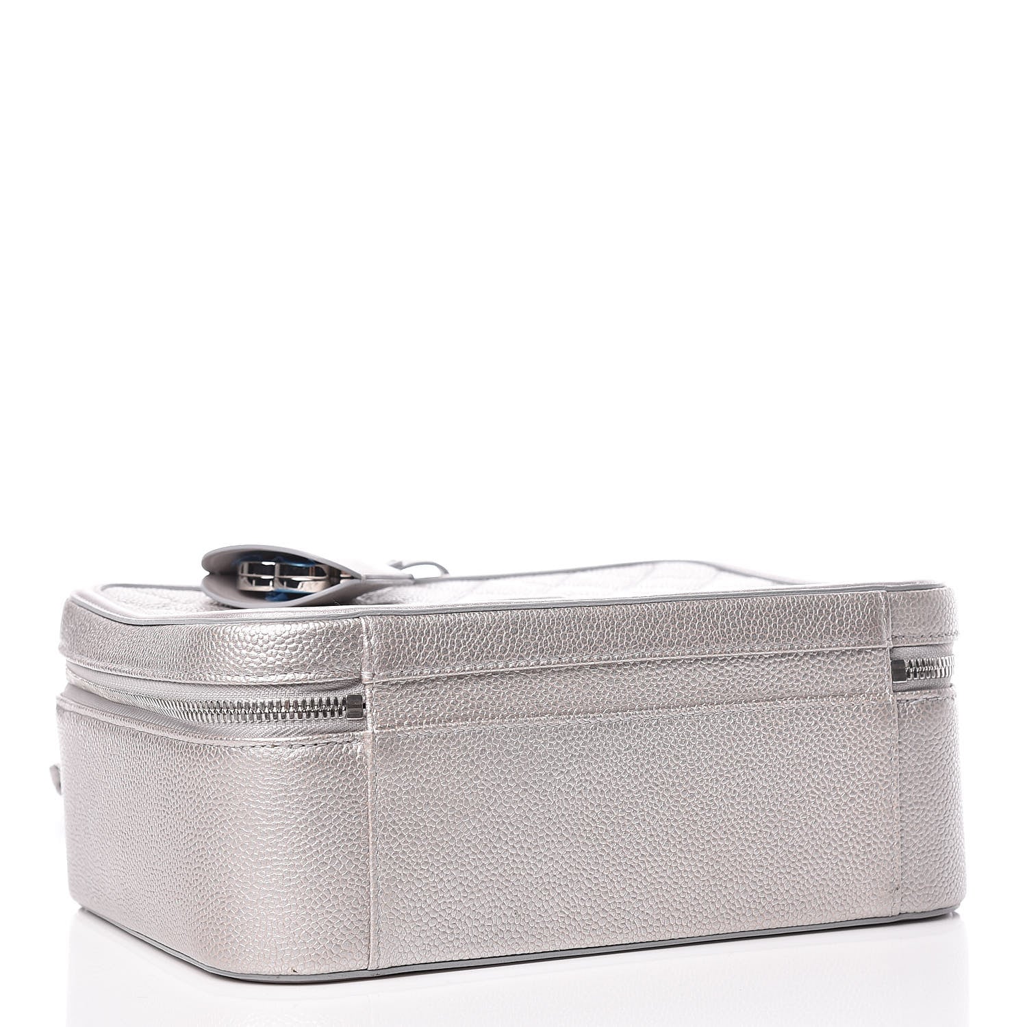 Chanel Metallic Caviar Quilted Large CC Filigree Vanity Case Silver 4 of 14