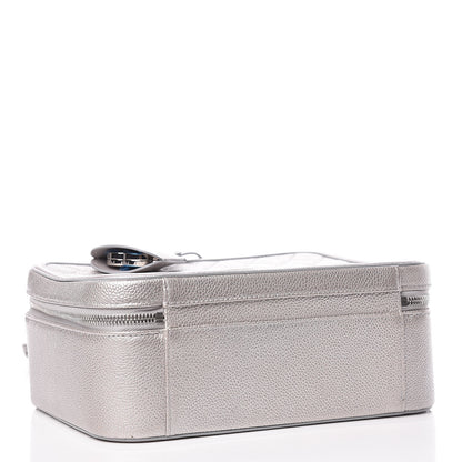 Chanel Metallic Caviar Quilted Large CC Filigree Vanity Case Silver 4 of 14