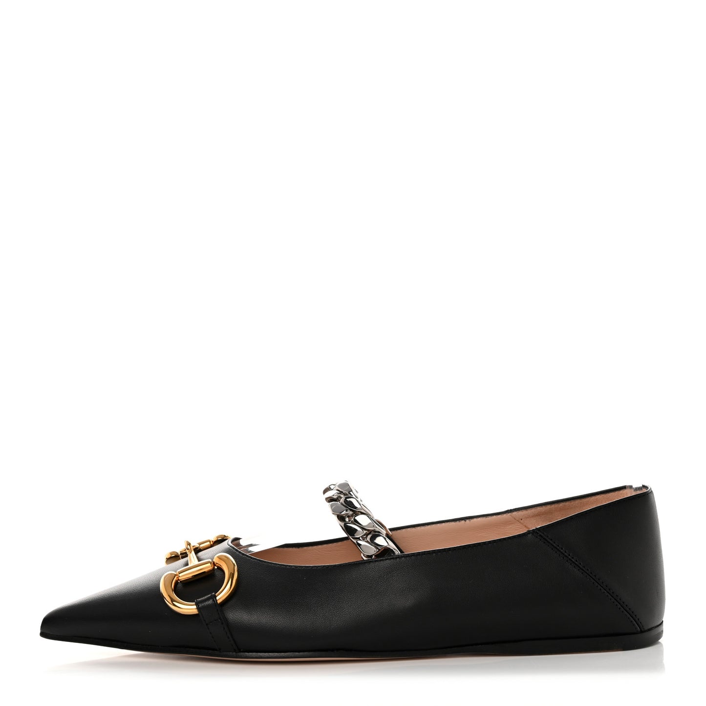 Nappa Lumiere Deva Horsebit Chain Embellished Flats 37 Black