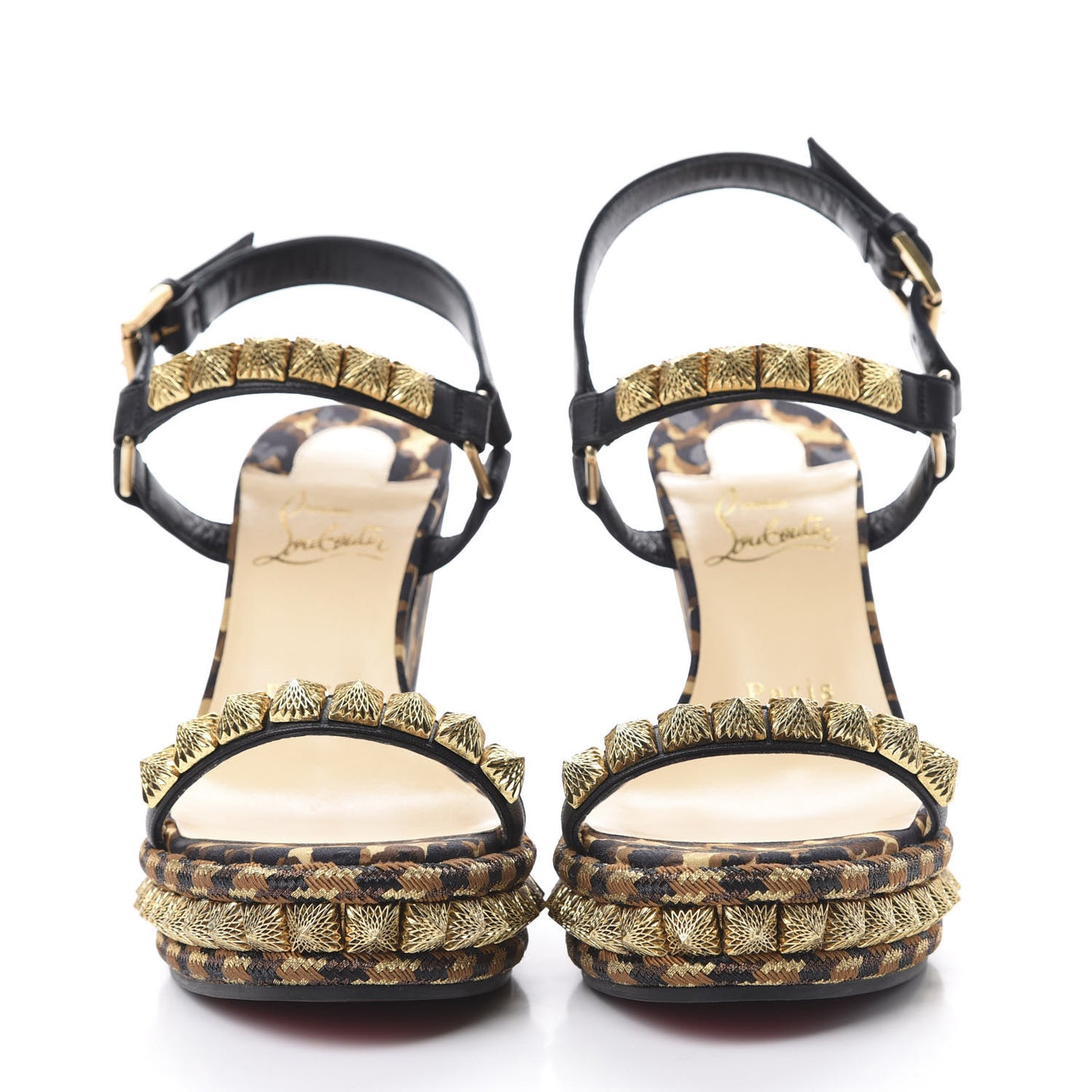 Nappa Silk Leopard Pira Ryad 110 Wedge Sandals 36 Black Marron