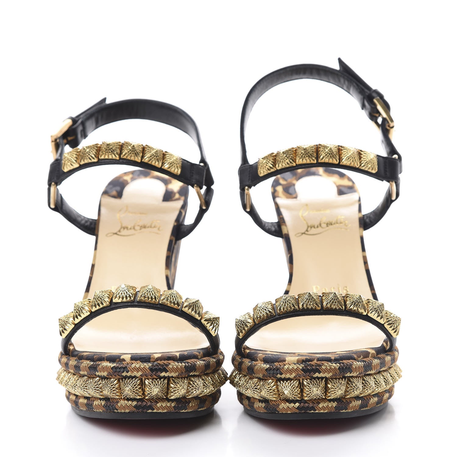 Christian Louboutin Nappa Silk Leopard Pira Ryad 110 Wedge Sandals 36 Black Marron 2 of 9