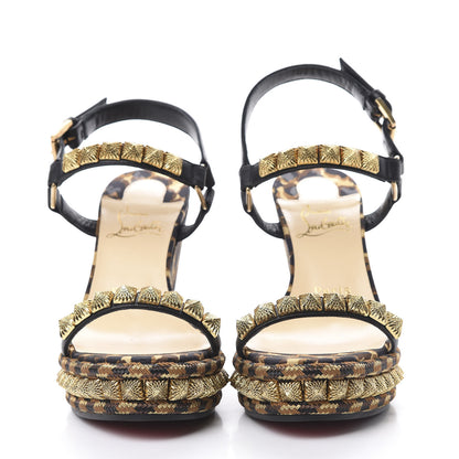 Christian Louboutin Nappa Silk Leopard Pira Ryad 110 Wedge Sandals 36 Black Marron 2 of 9