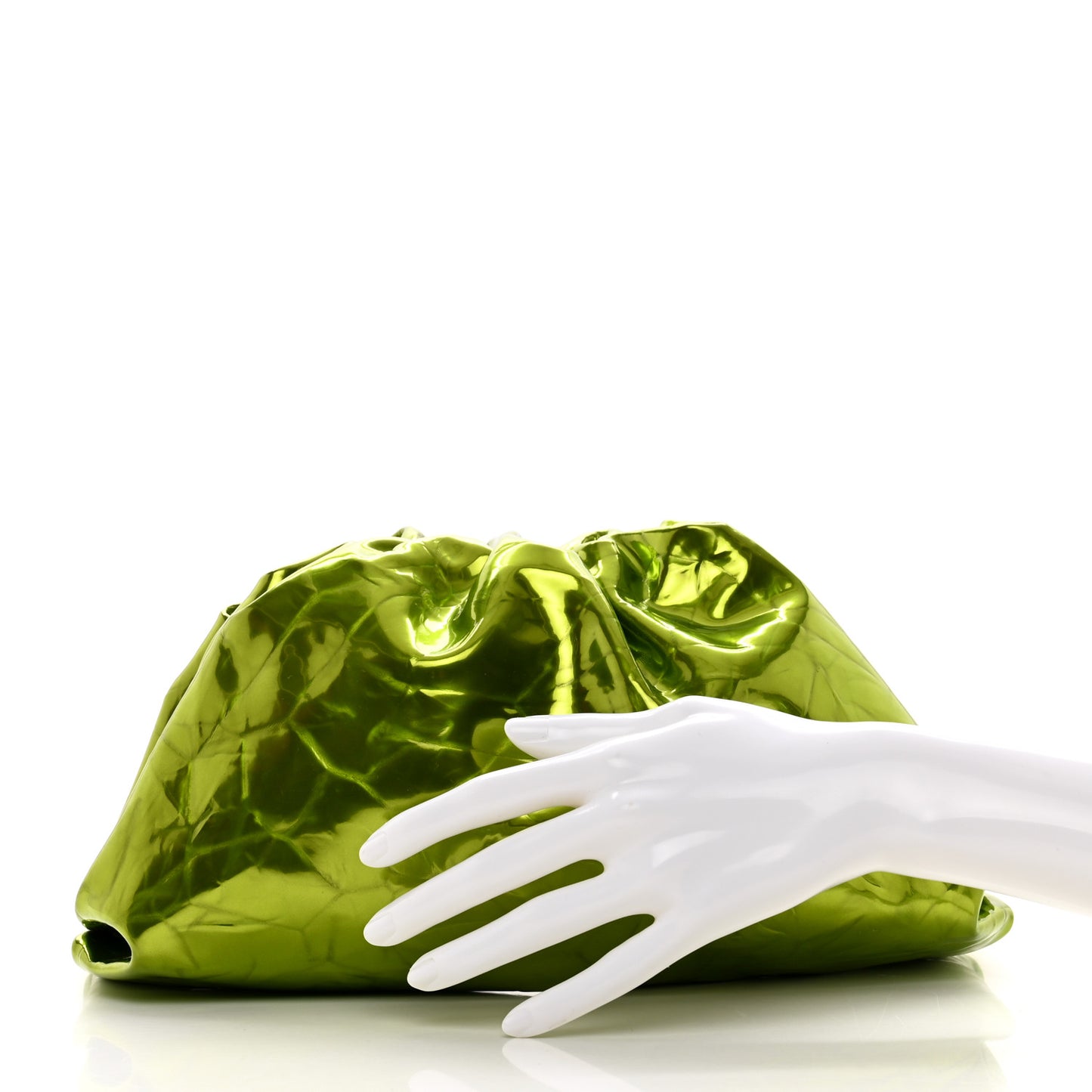 Metallic Crushed Calfskin Teen Pouch Chlorophyll