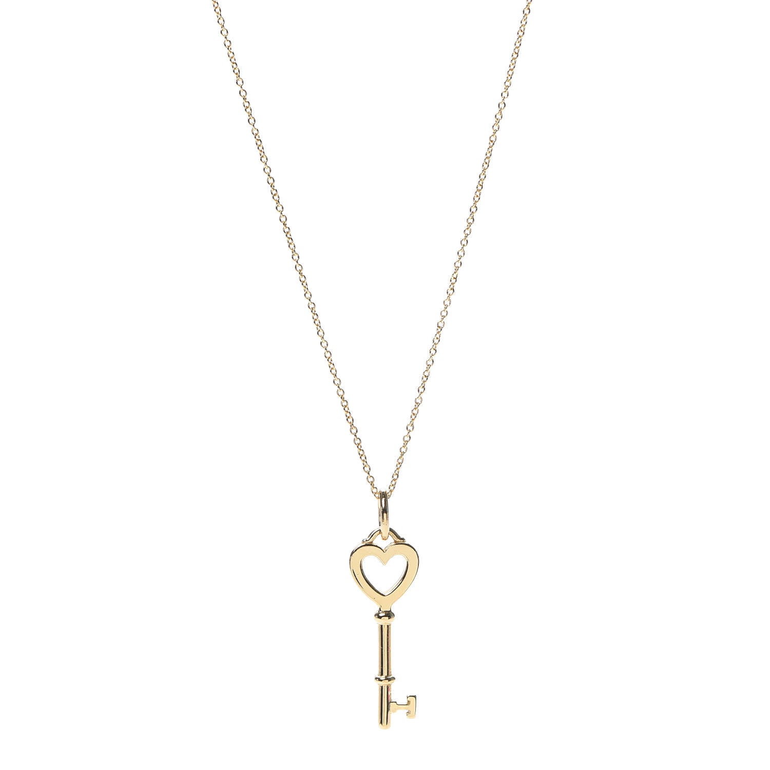 Tiffany 18K Yellow Gold Mini Heart Key Pendant Necklace 1 of 6