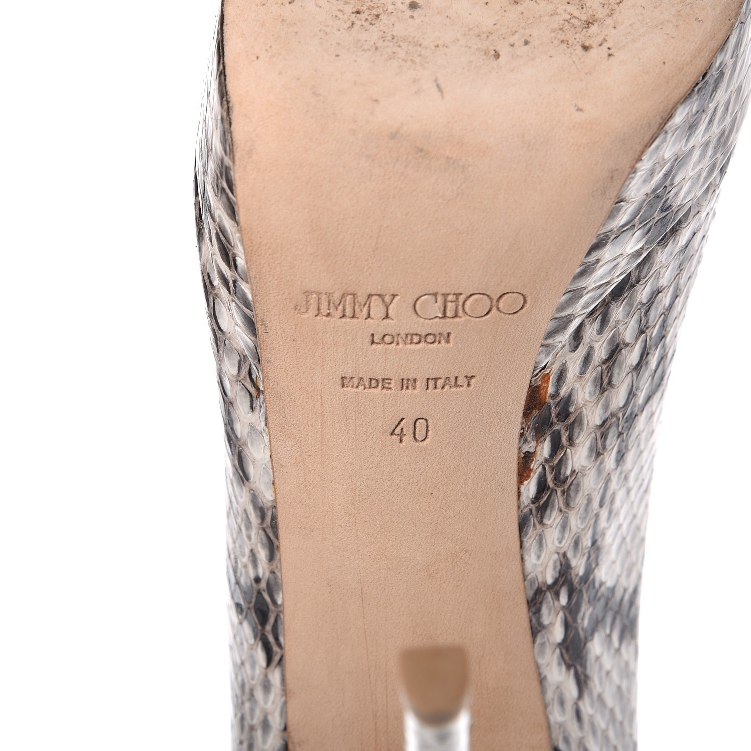 Jimmy Choo Glossy Elaphe Snakeskin Crown Peep Toe Pumps 40 Natural 9 of 12