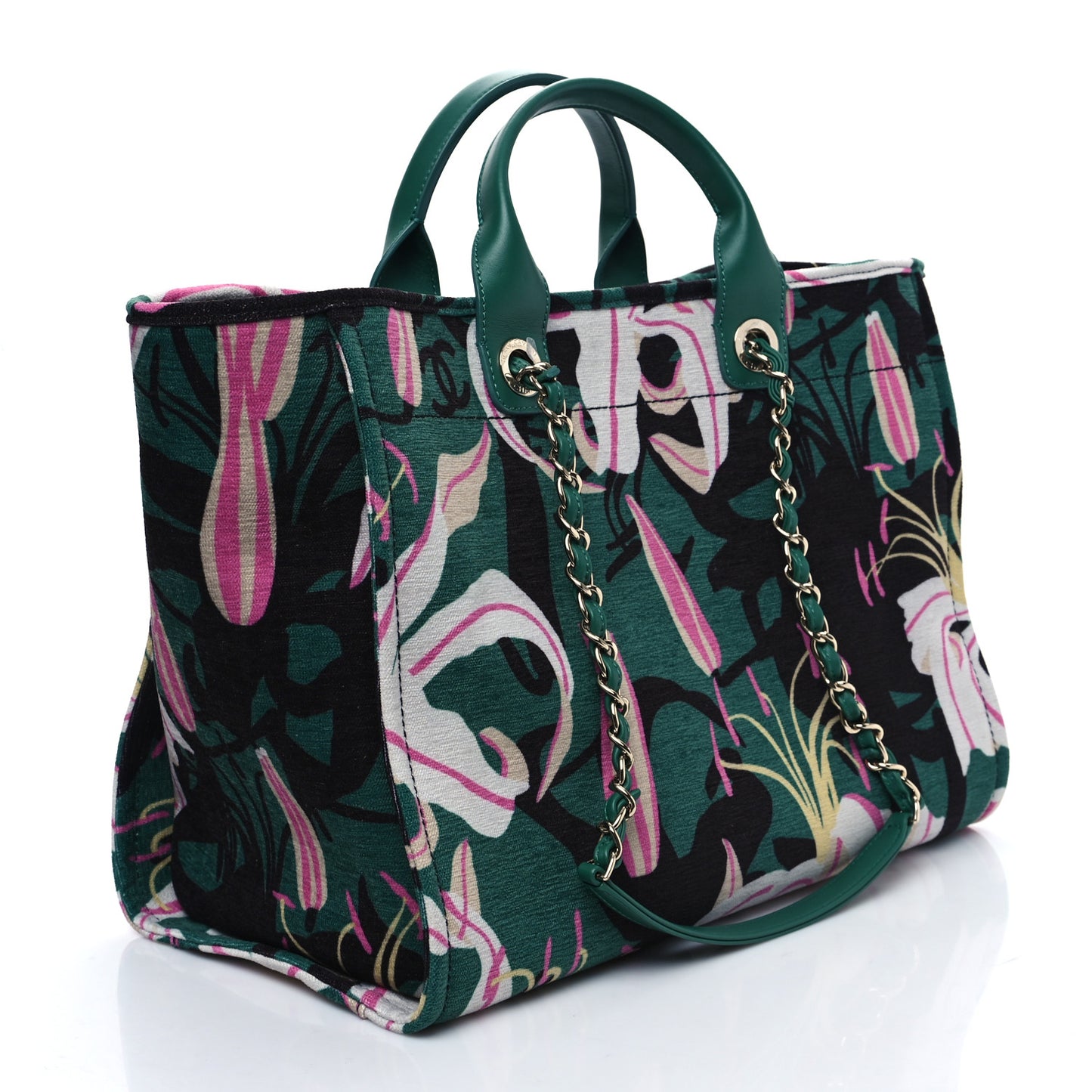 Velvet Calfskin Beaded Medium Deauville Tote Pink Green Black