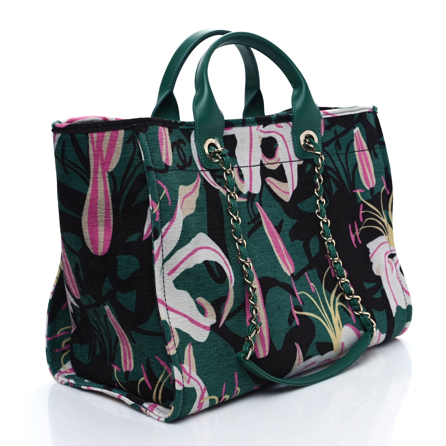Chanel Velvet Calfskin Beaded Medium Deauville Tote Pink Green Black 4 of 10