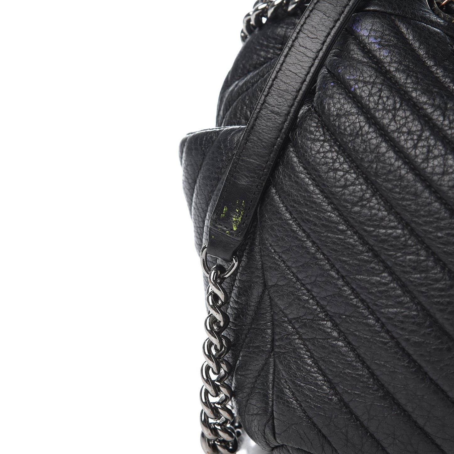 Deerskin Chevron Small CC Chain Bucket Drawstring Bag Black