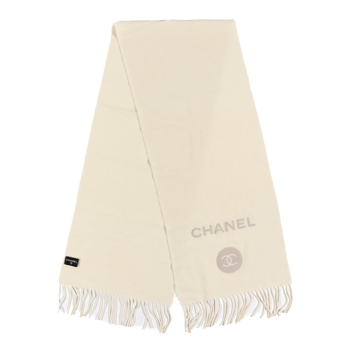 Cashmere Wool Embroidered CC Scarf Ivory