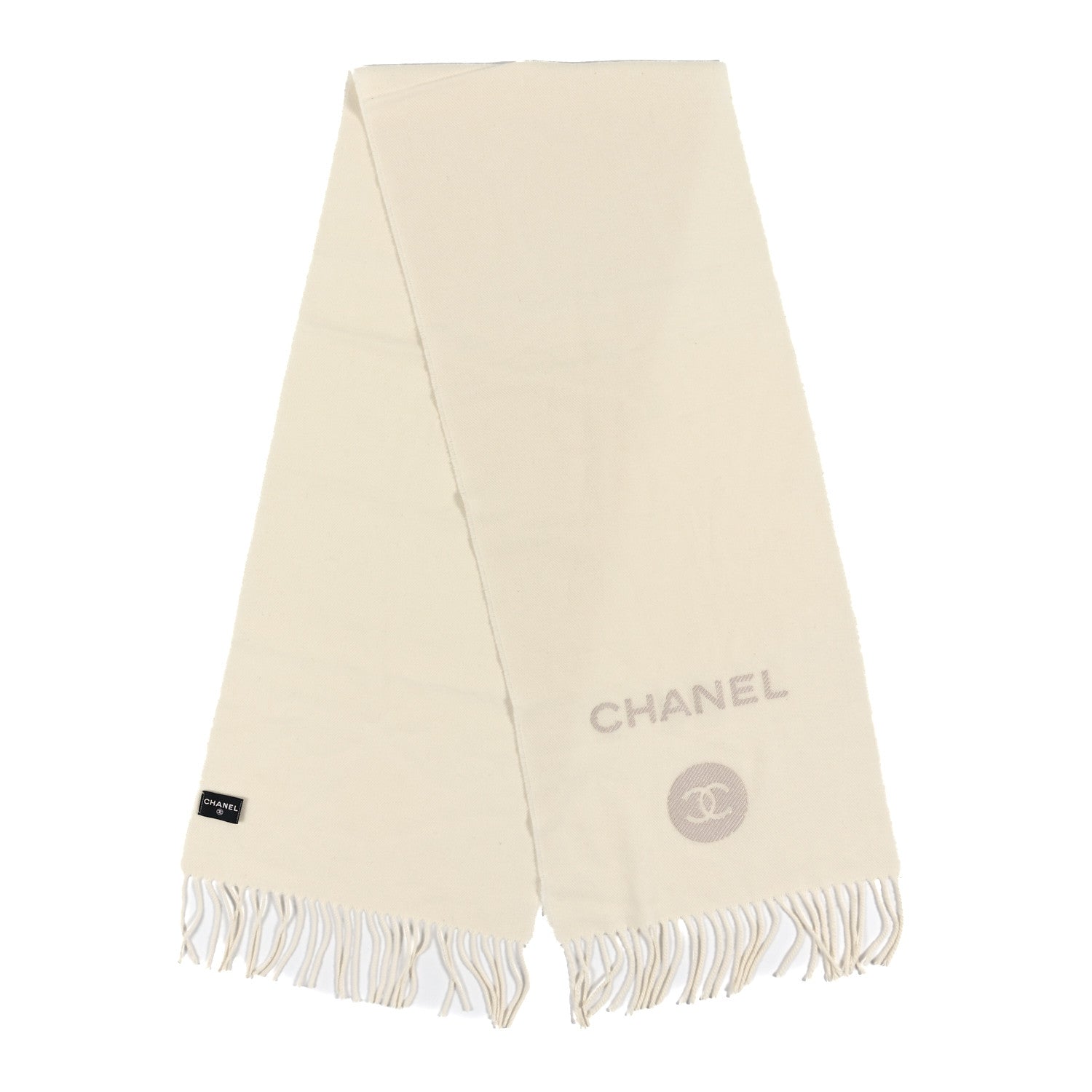 Chanel Cashmere Wool Embroidered CC Scarf Ivory 2 of 3