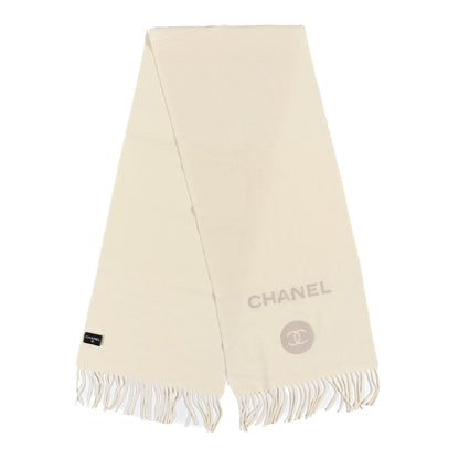 Chanel Cashmere Wool Embroidered CC Scarf Ivory 2 of 3