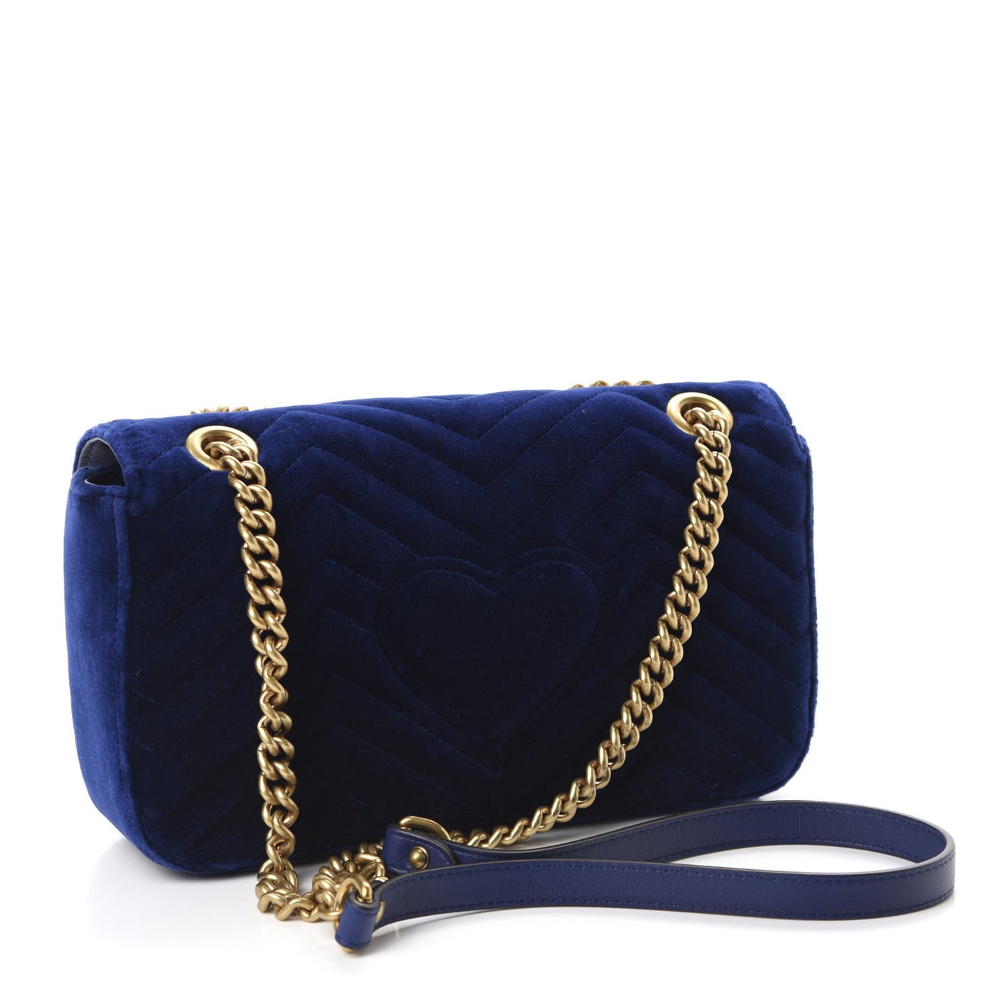 Velvet Matelasse Deer Embroidered Small GG Marmont Shoulder Bag Cobalt