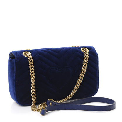 Gucci Velvet Matelasse Deer Embroidered Small GG Marmont Shoulder Bag Cobalt 3 of 10