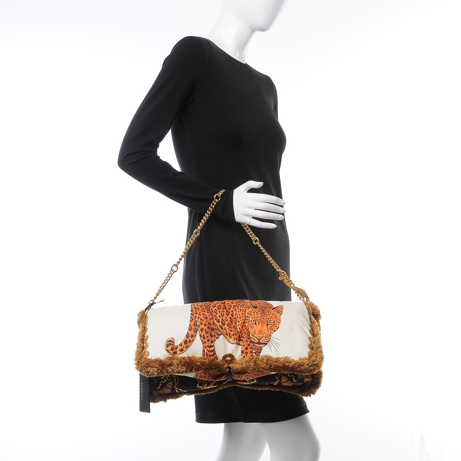Versace Silk Leopard Print Pillow Talk Shoulder Bag Gold 2 of 9