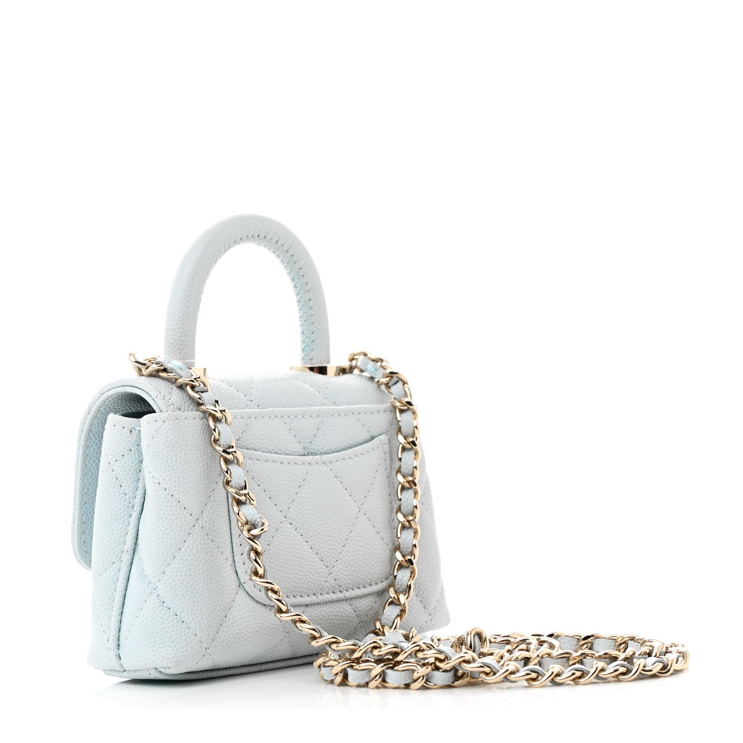 Chanel Caviar Quilted Nano Coco Handle Clutch With Chain Light Blue 3 of 11