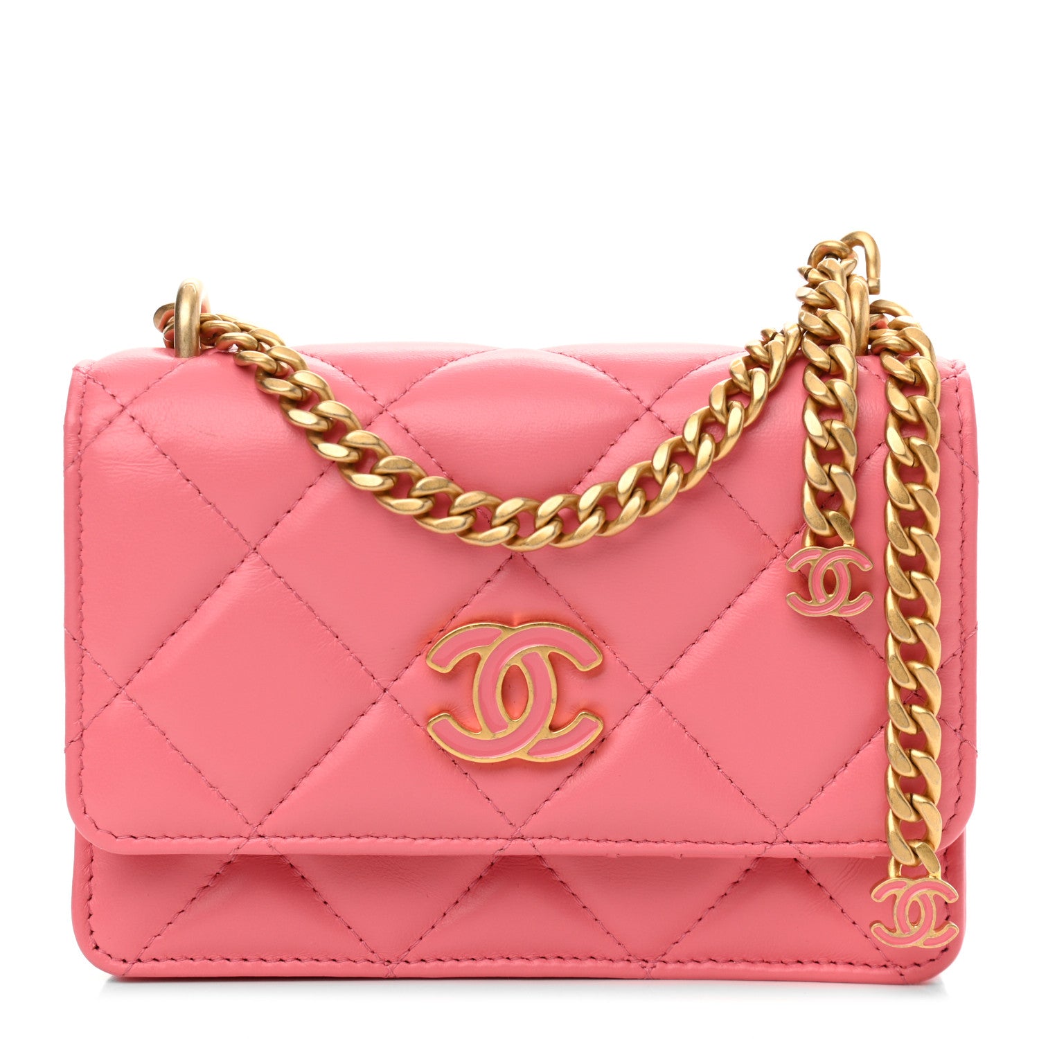 Chanel Lambskin Enamel Quilted Pending Clutch With Chain Pink 1 of 11