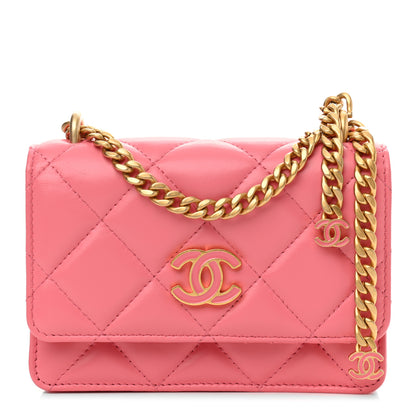 Chanel Lambskin Enamel Quilted Pending Clutch With Chain Pink 1 of 11