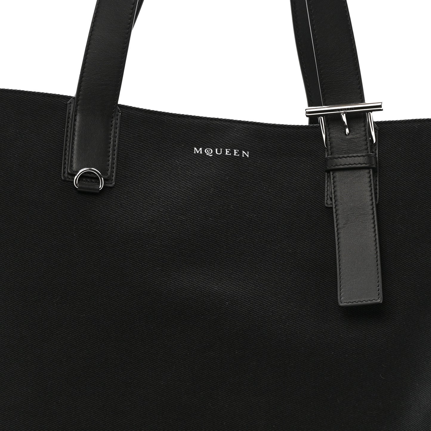 Canvas Calfskin T-Bar Shopping Bag Black