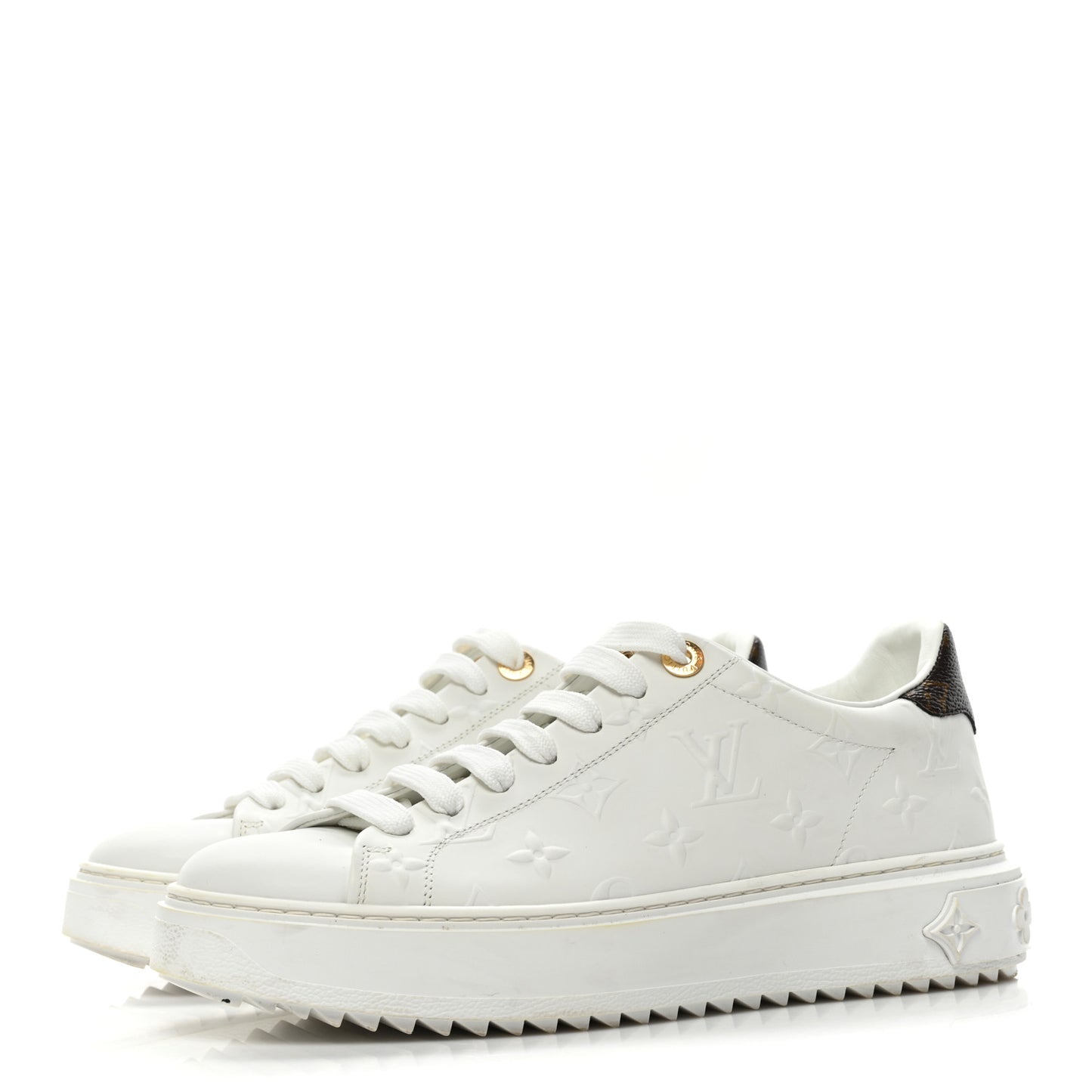 Lambskin Embossed Monogram Time Out Sneakers 37.5 White
